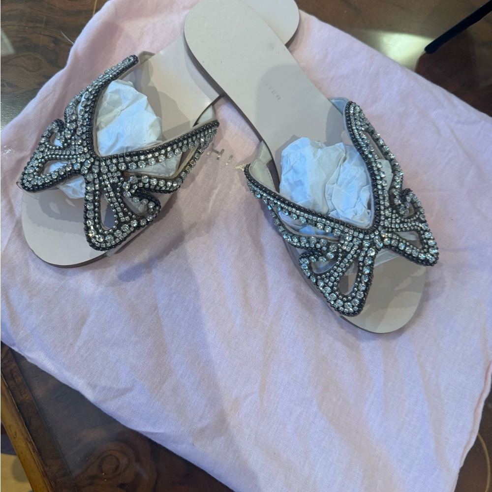 Sophia Webster Black Sandals with Gold and Pearl Butterfly Appliques - Picture 13 of 15